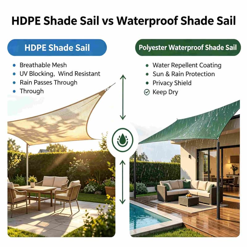 Lona de sombra de HDPE vs. lona de sombra impermeable de poliéster: ¿cuál es perfecta para tu espacio exterior?